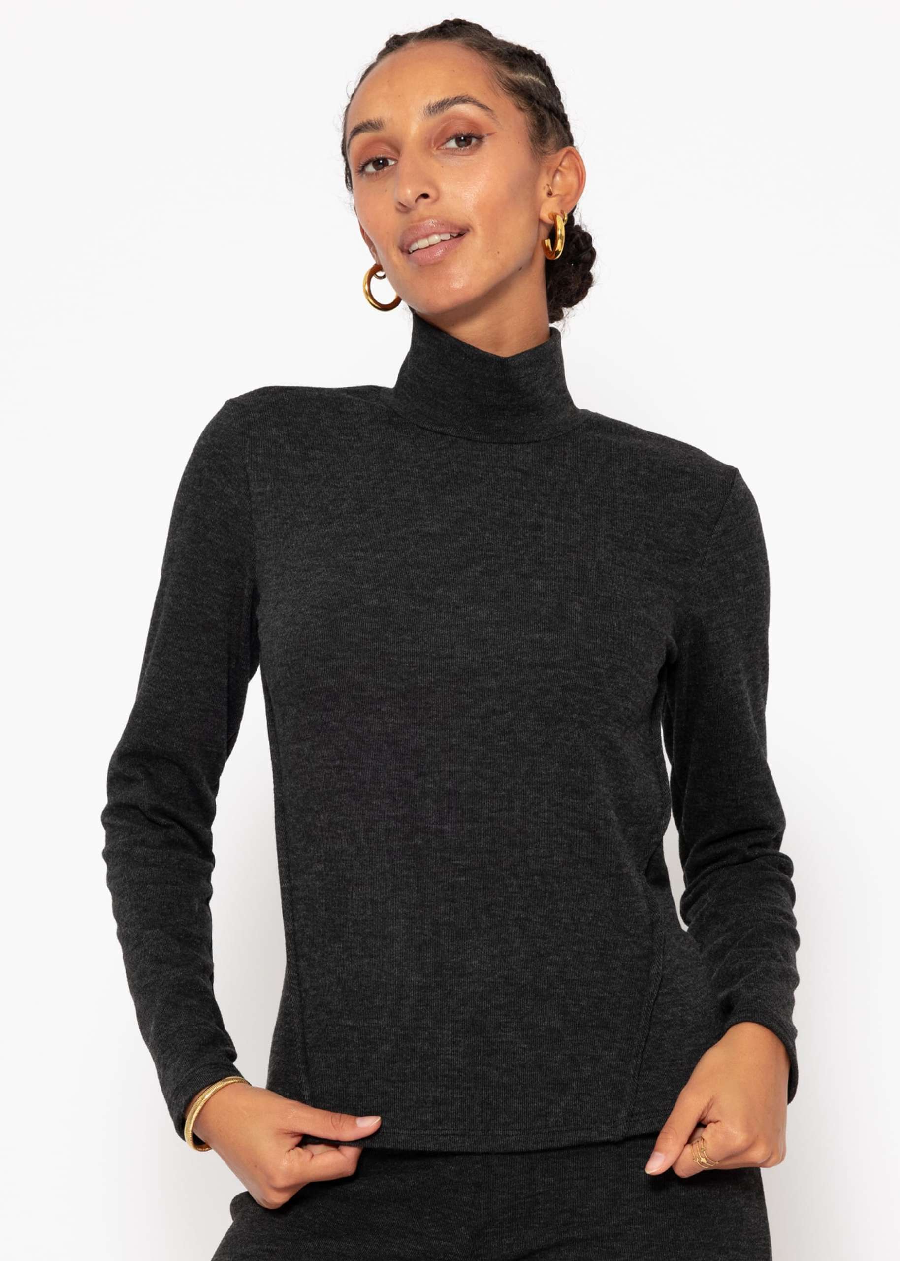 Turtleneck shirt with decorative stitching - dark grey mottled