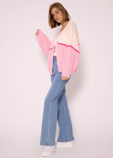 Cardigan with pink stripes, pink
