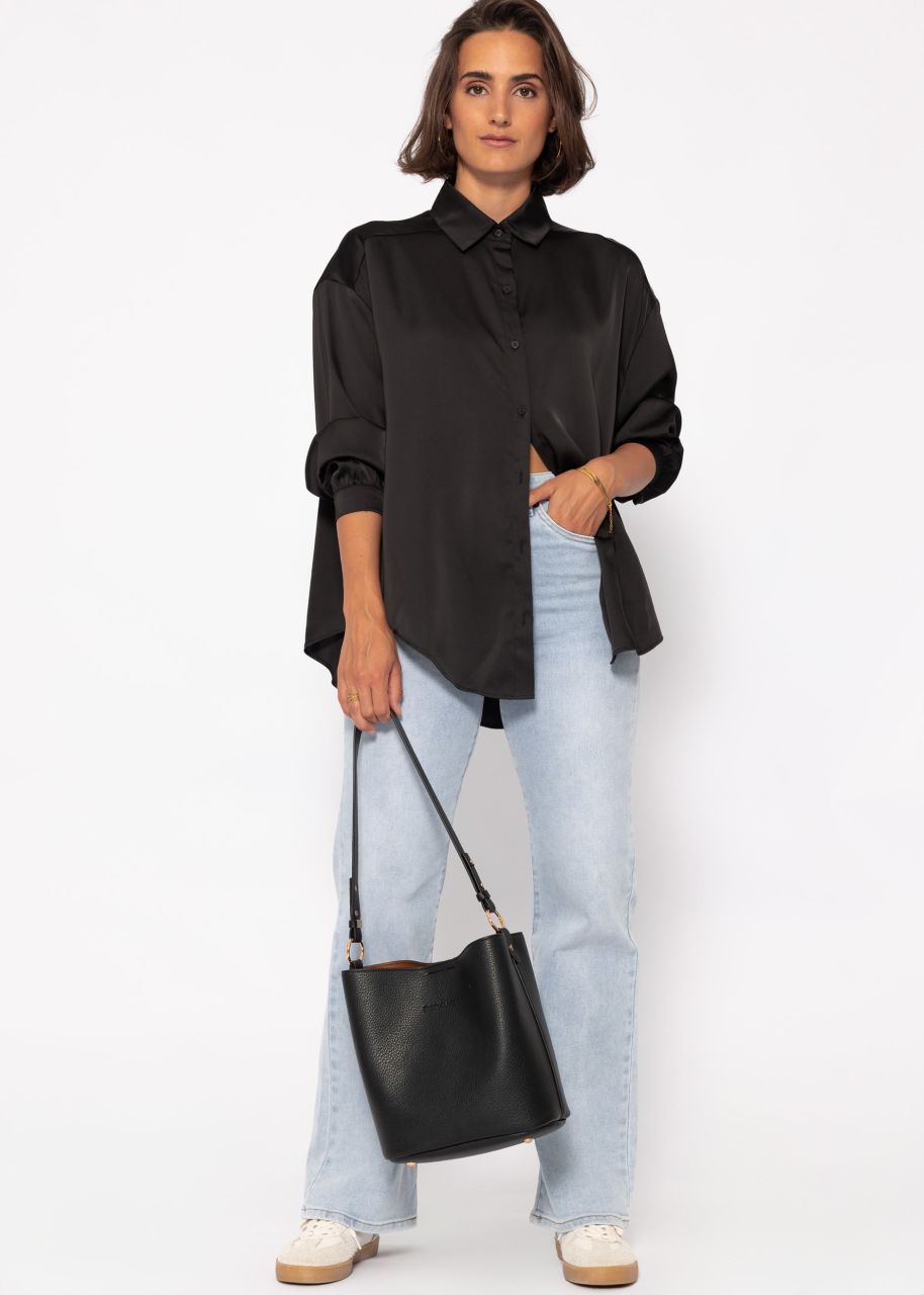 Oversize satin blouse - black