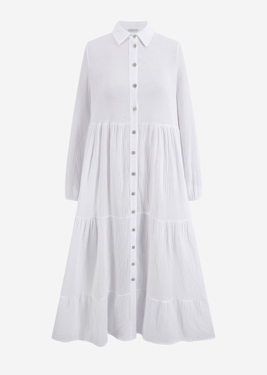 Muslin maxi dress with flounces - white