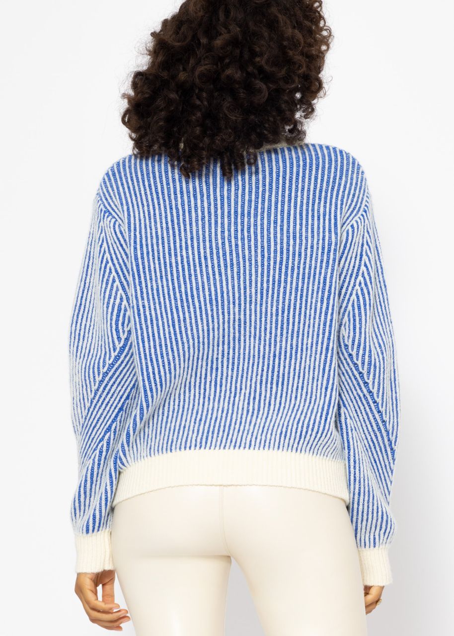 2-tone ribbed sweater - blue-offwhite