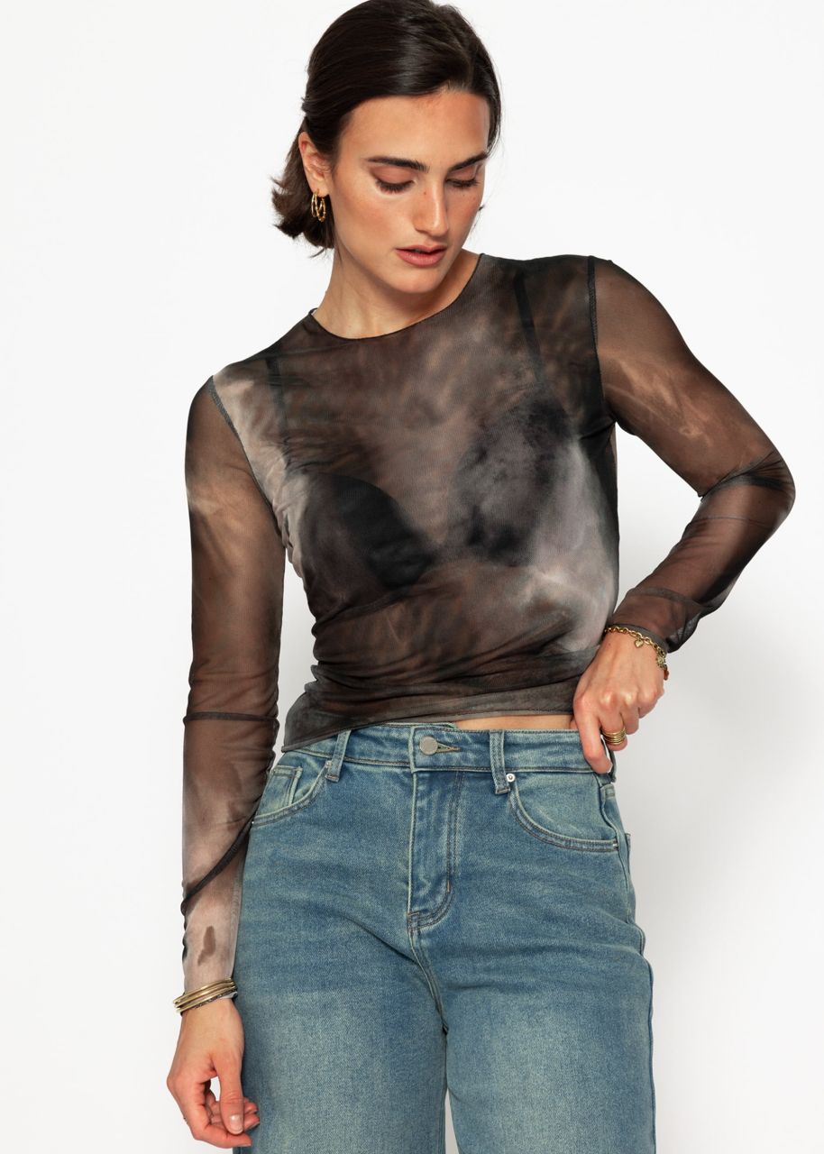 Mesh long sleeve shirt with print - anthracite