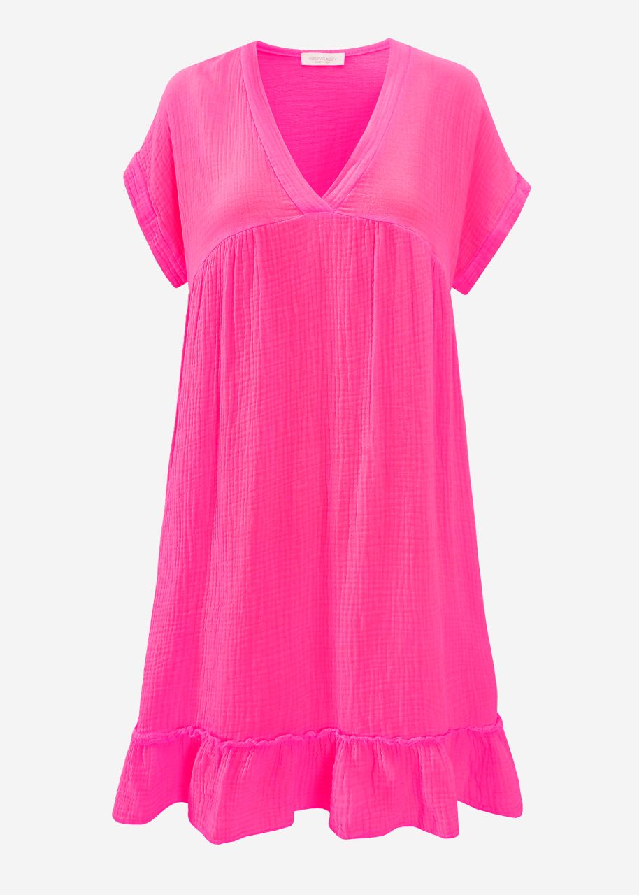 Muslin dress with V-neck - pink