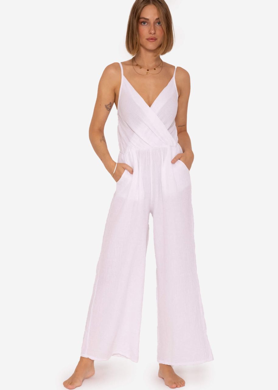 Muslin jumpsuit with wide leg, white