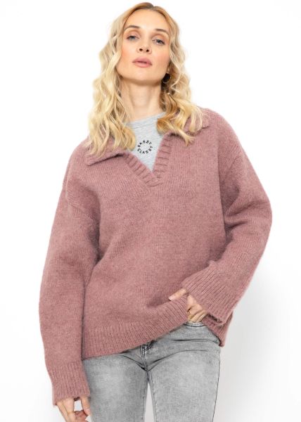 Oversized jumper with collar - mauve