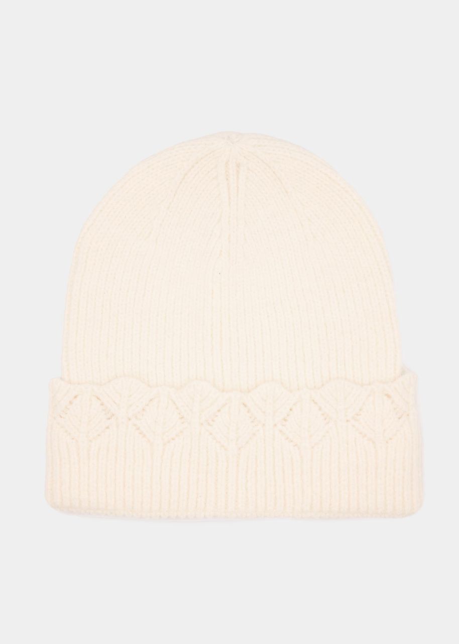 Hat with ajour knit trim - offwhite