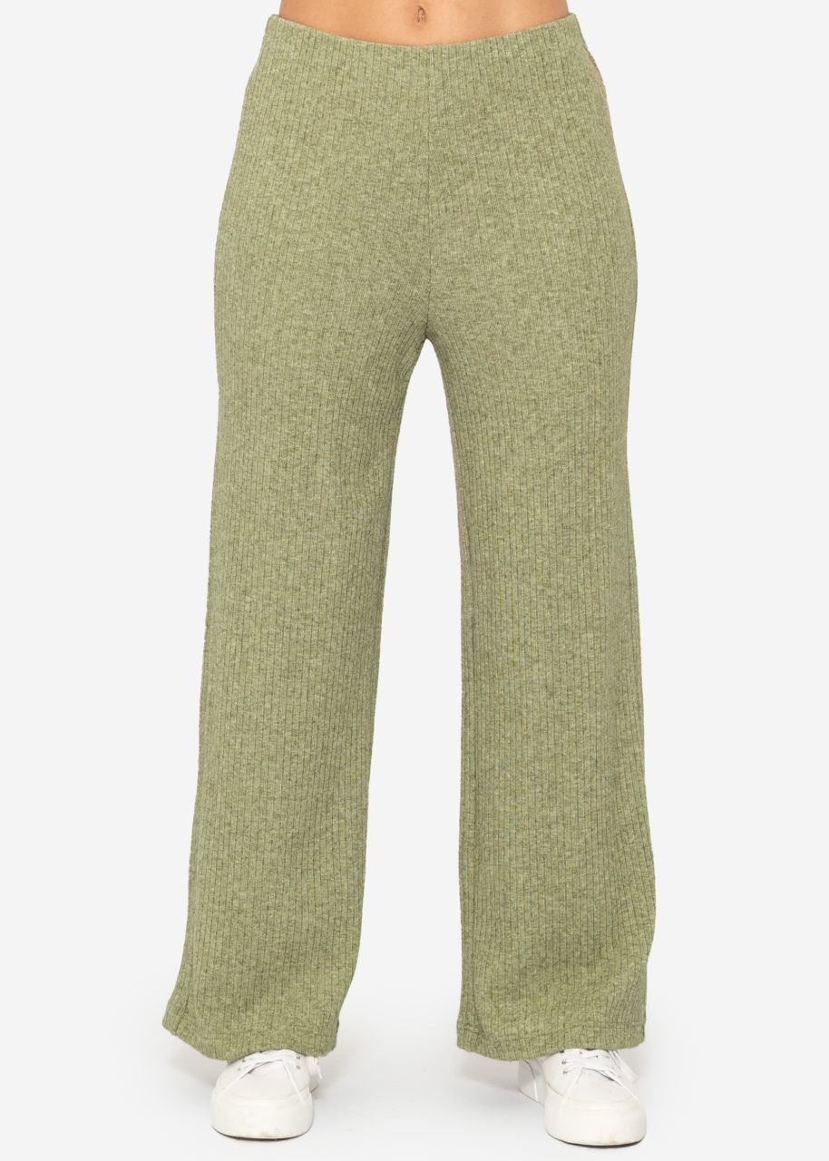 Wide-leg ribbed trousers, khaki