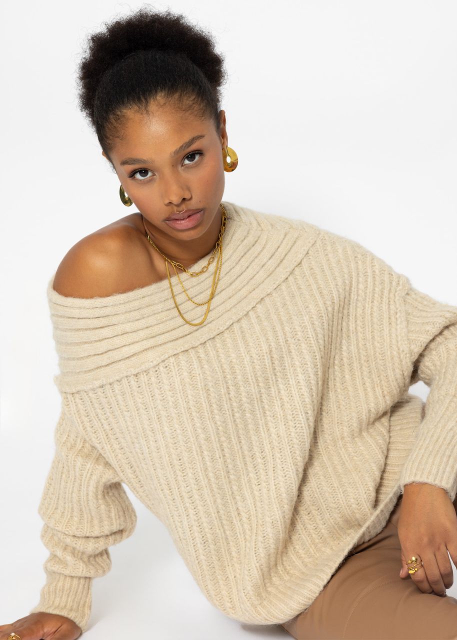 Beige off the shoulder jumper best sale