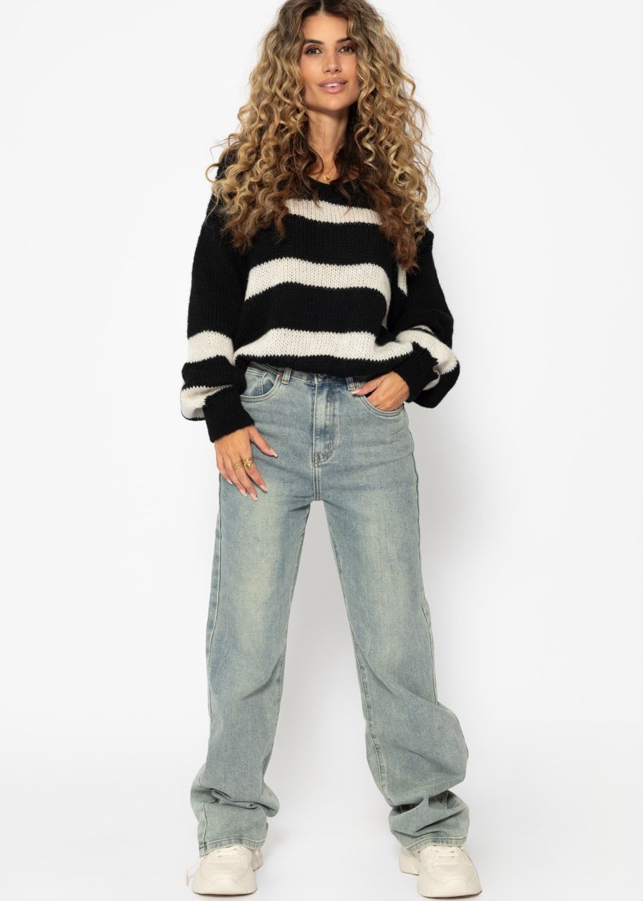 Jumper with offwhite stripes - black