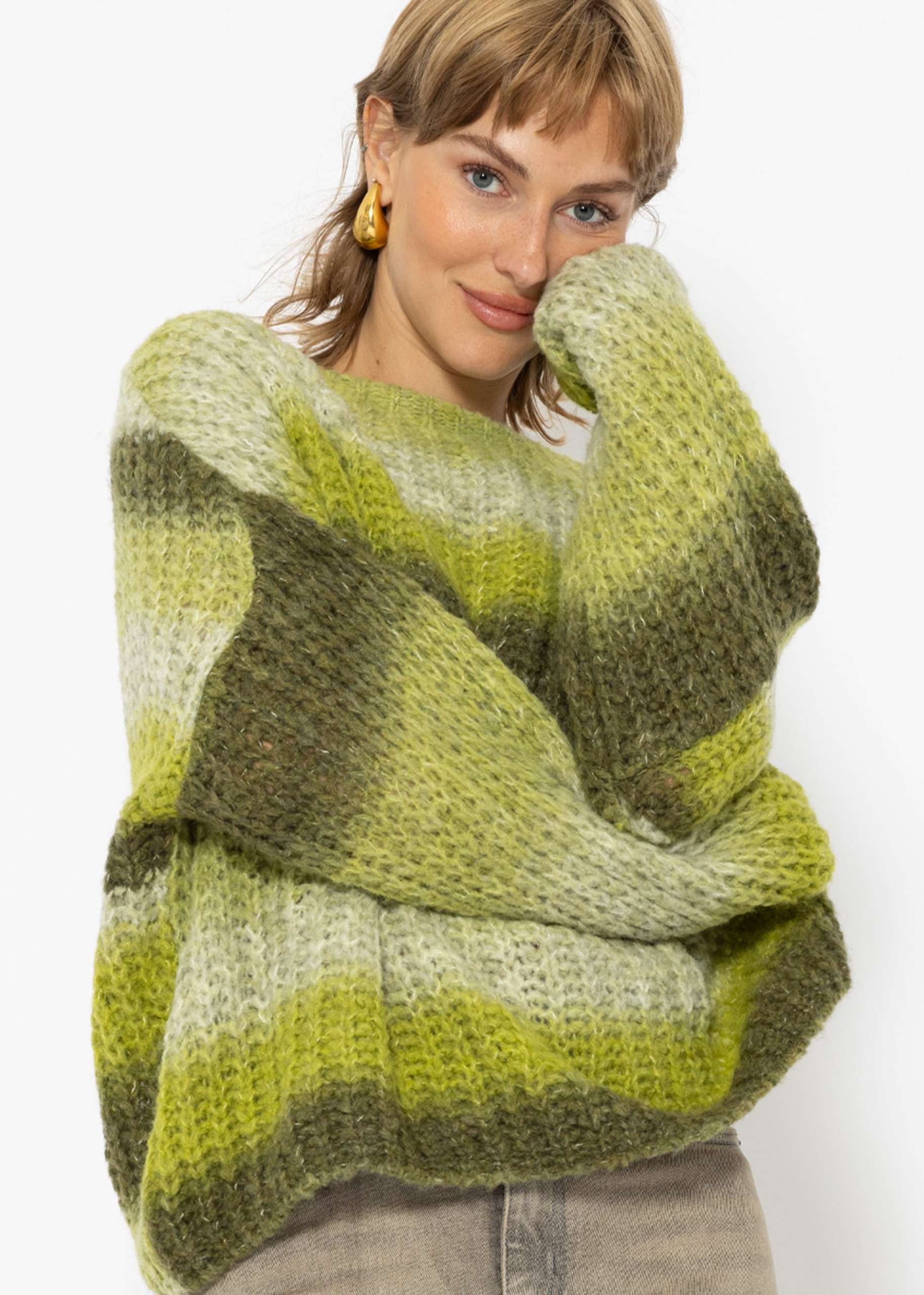 Knitted jumper with colour gradient, green