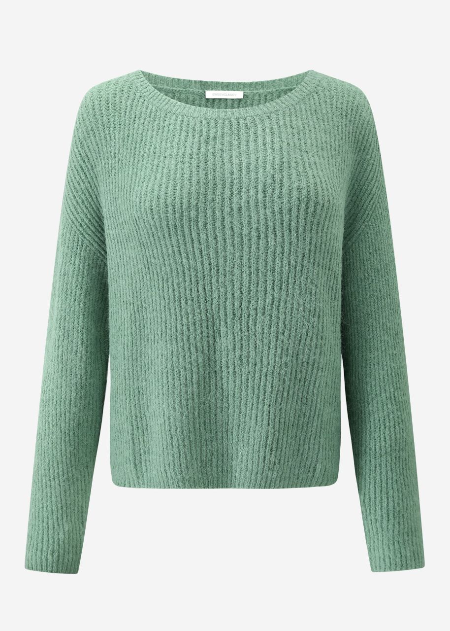 Ribbed jumper with round neckline - sage green