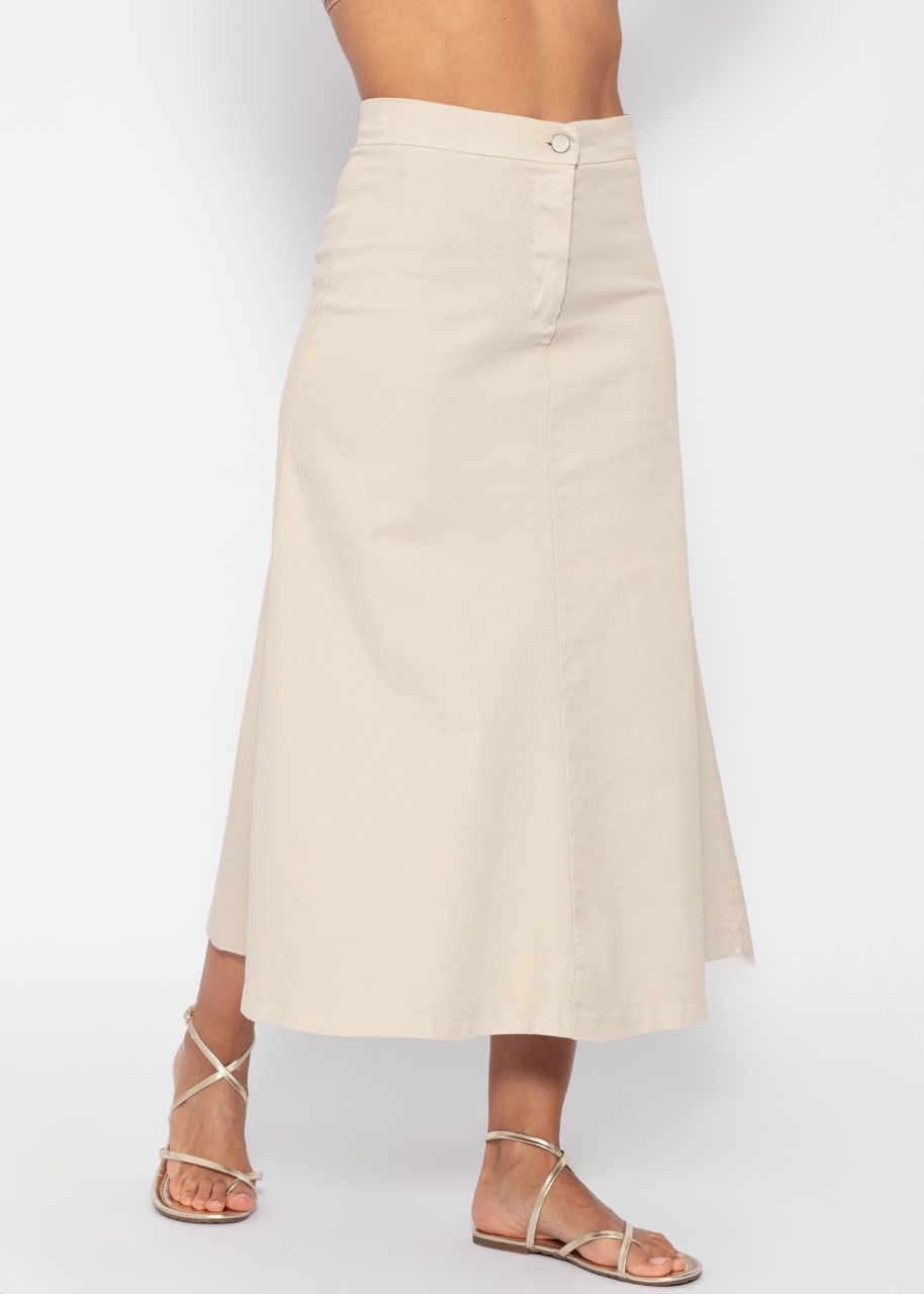 Long flared denim skirt - beige