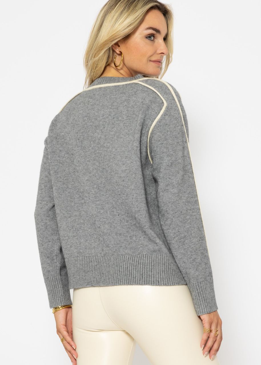 Jumper with decorative trims - grey-beige