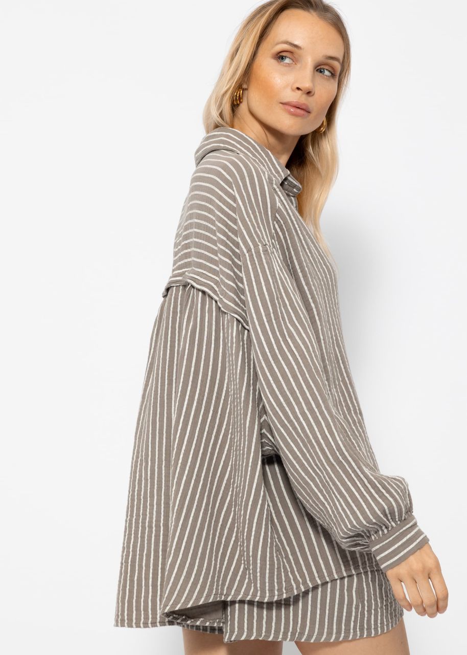 Striped oversize muslin blouse - taupe