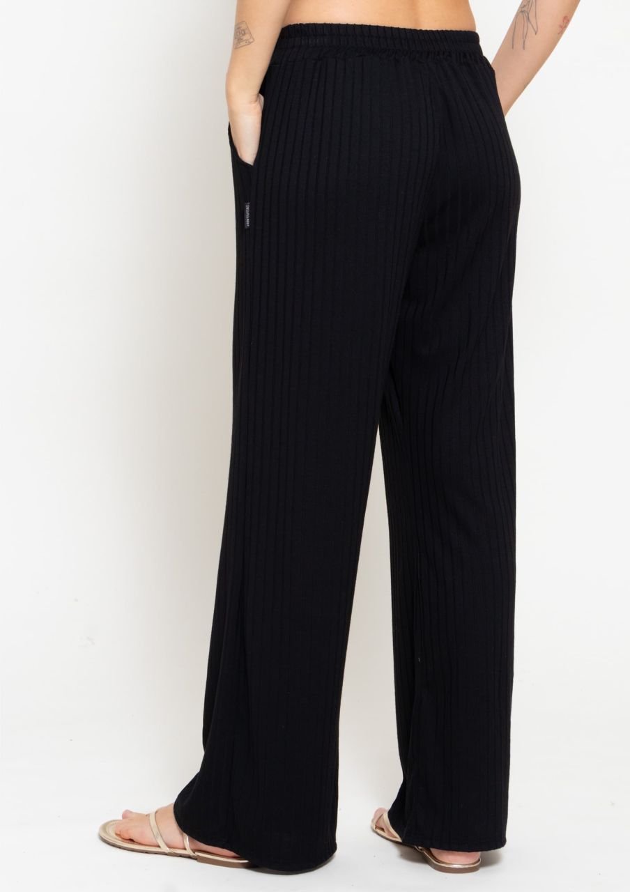 Wide, ribbed jersey trousers - black