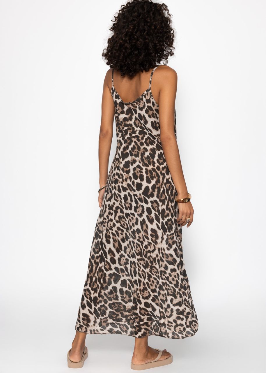 Slightly transparent muslin beach dress with leopard print - beige