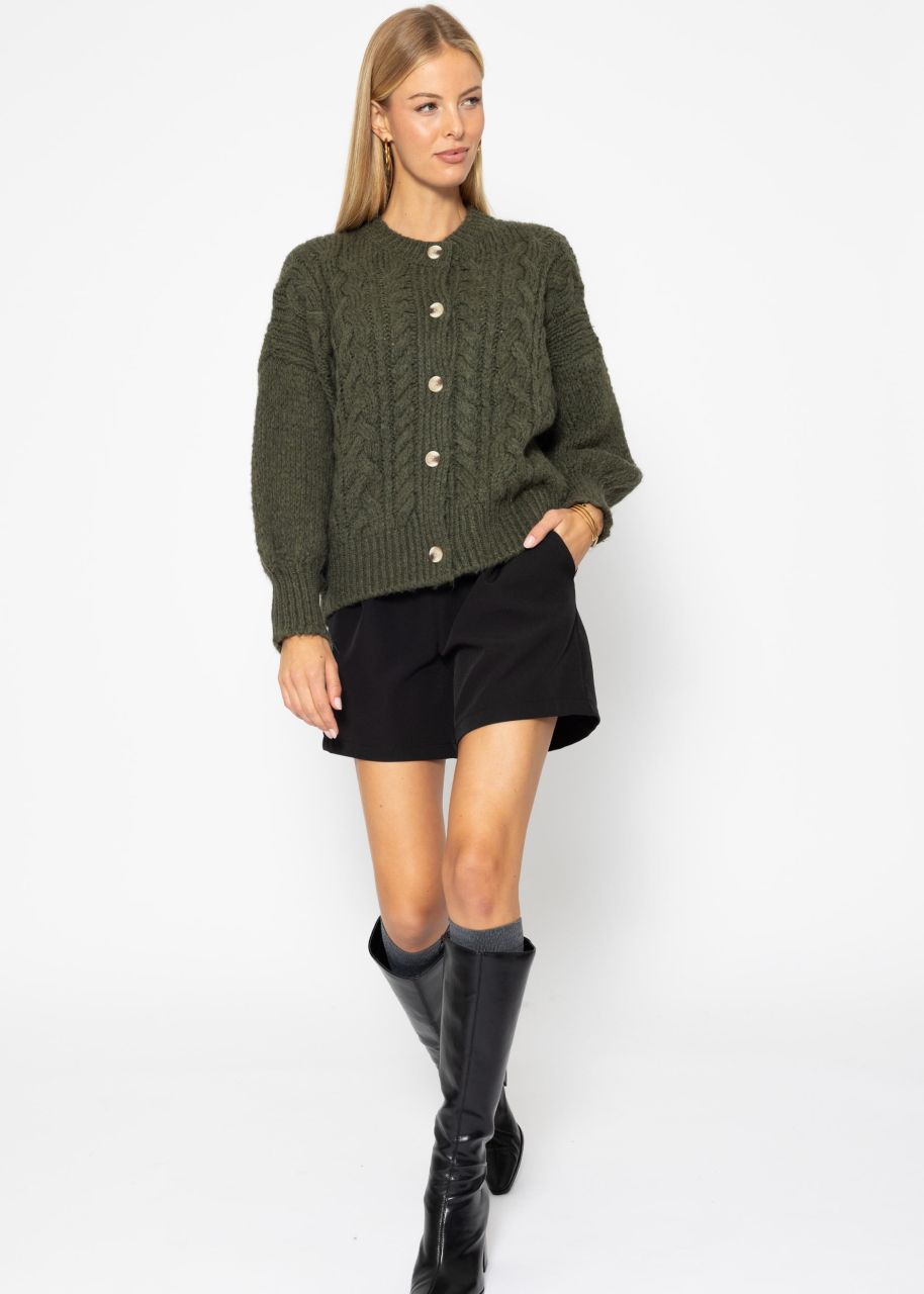 Super fluffy cardigan with cable knit pattern - khaki