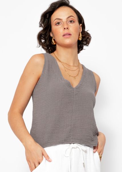 Muslin top with V-neck - taupe