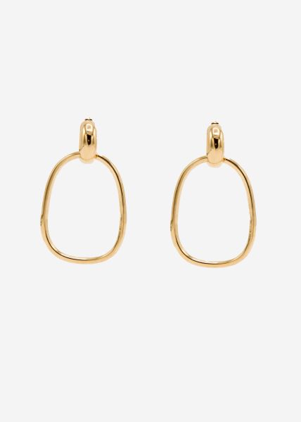 Stud earrings with oval pendant, gold
