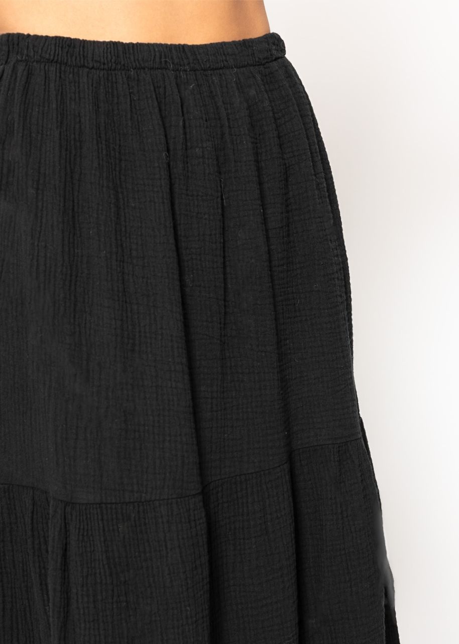 Muslin maxi skirt with flounces - black