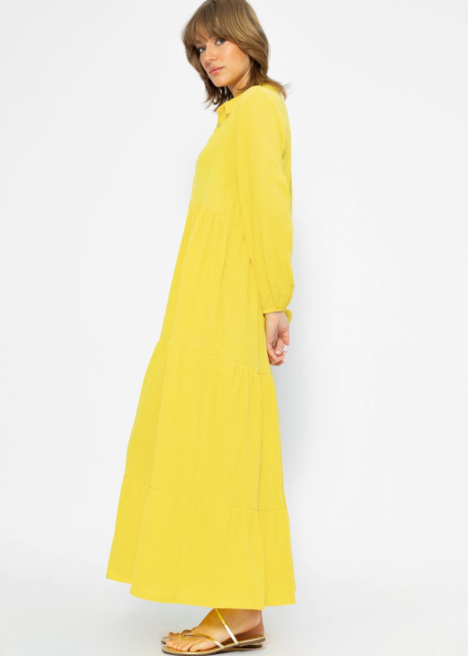 Muslin maxi dress with flounces - yellow