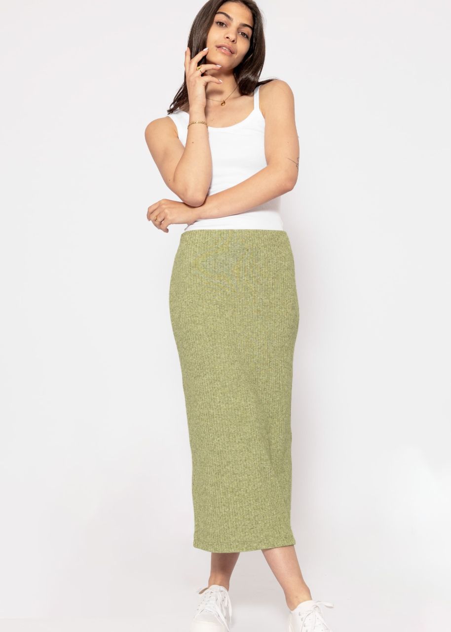 Midi length ribbed skirt - khaki