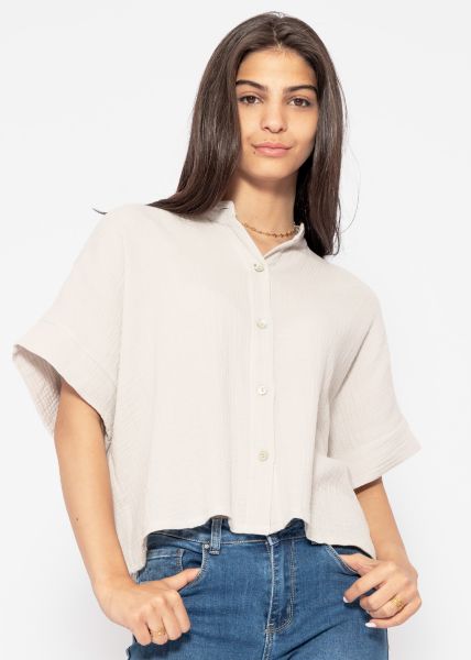 Muslin blouse with cropped short sleeves - light beige