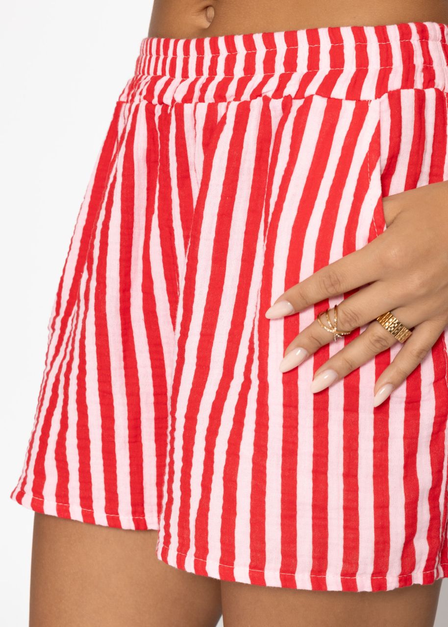 Striped muslin shorts - red-pink