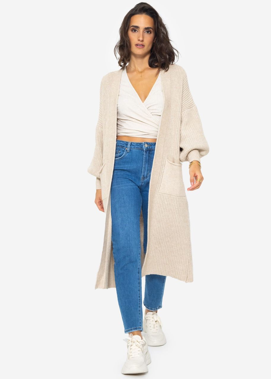 Long super soft cardigan with pockets - beige