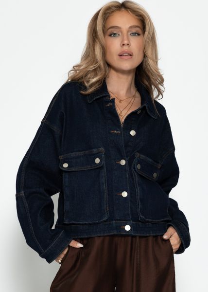 Denim jacket with patch pockets - dark blue