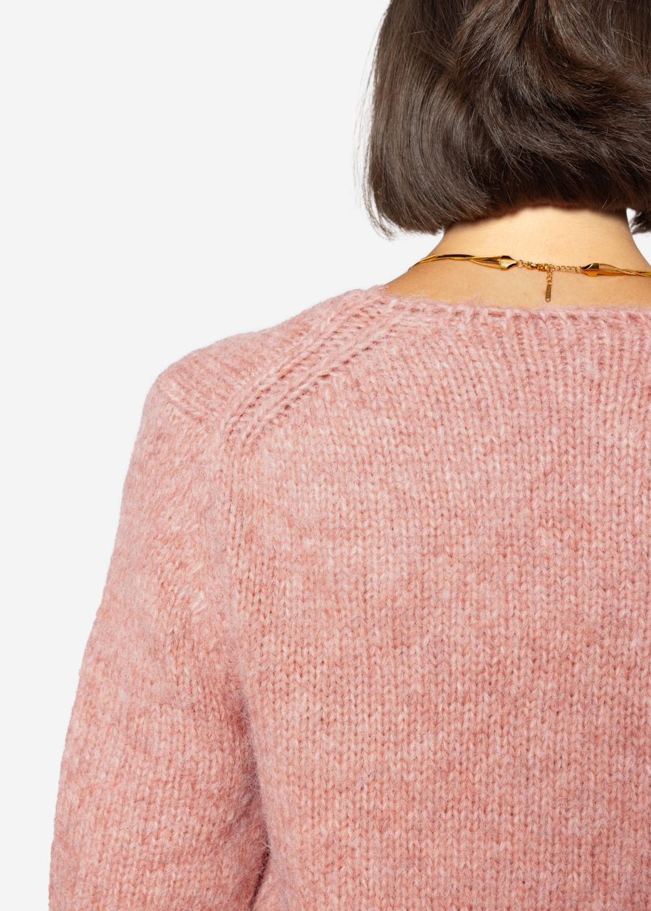 Cardigan with lace neckline - dusky pink