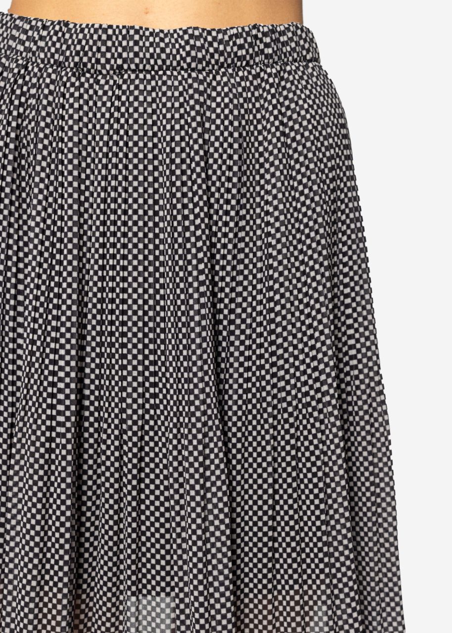 Pleated ciffon skirt with Vichy print - black and white