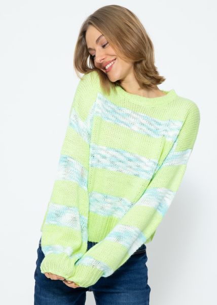 Sweater with multicolor stripes - light green-light blue