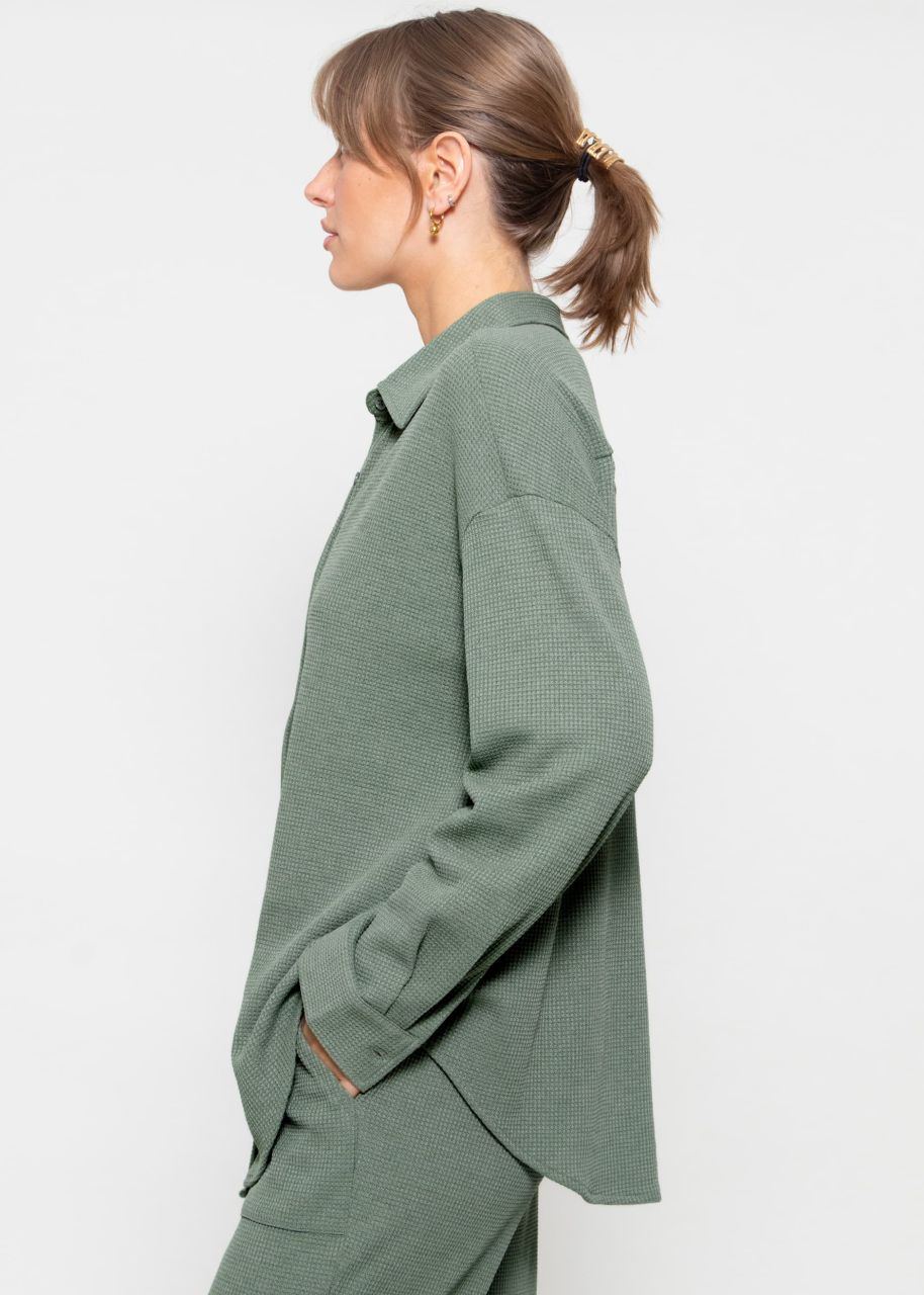 Oversize waffle piqué blouse - green