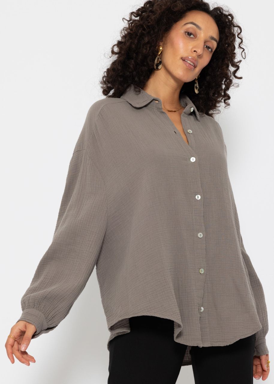 Muslin blouse oversize, short, taupe