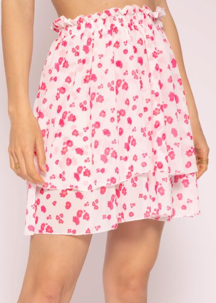Flounces skirt with print, white