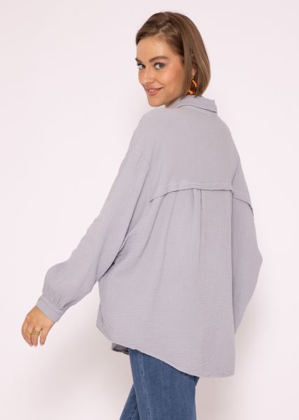 Muslin blouse oversize, short, gray