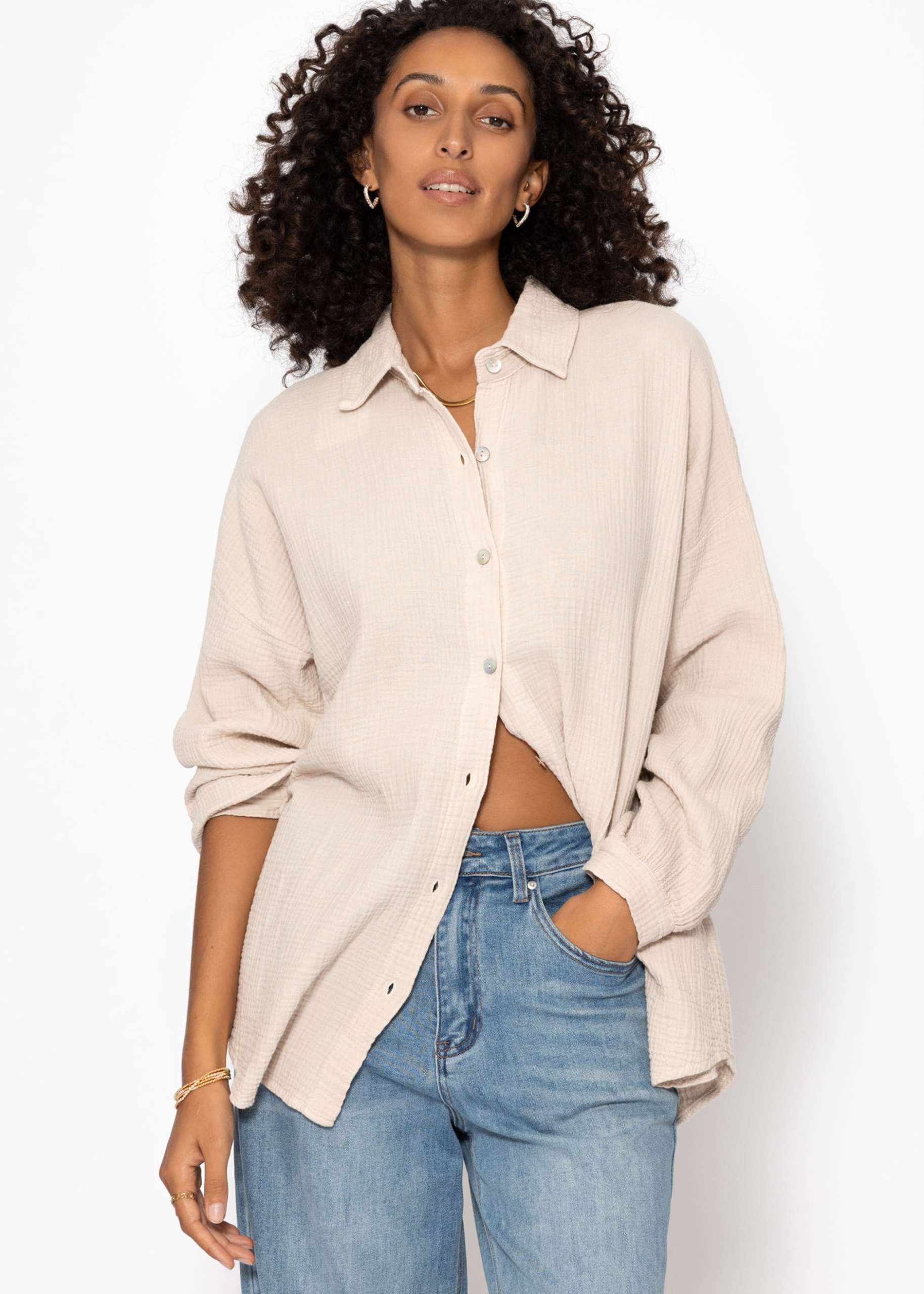 Regular fit muslin blouse - beige