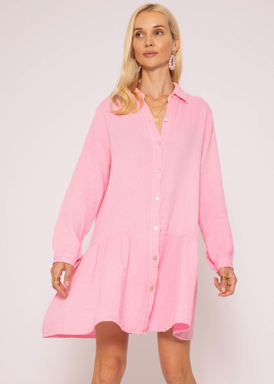 Muslin dress with long sleeves, pink