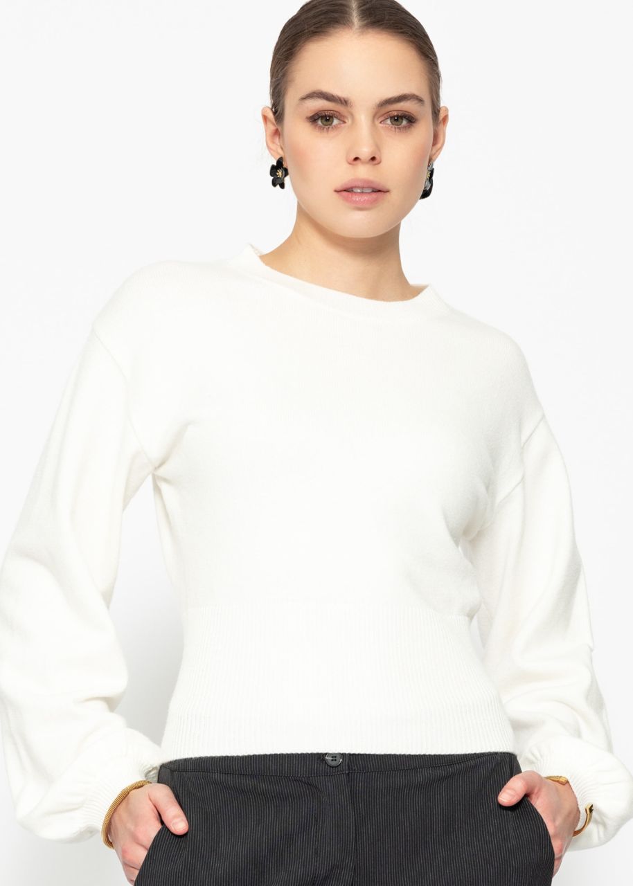 Jumper with balloon sleeves and back neckline - offwhite