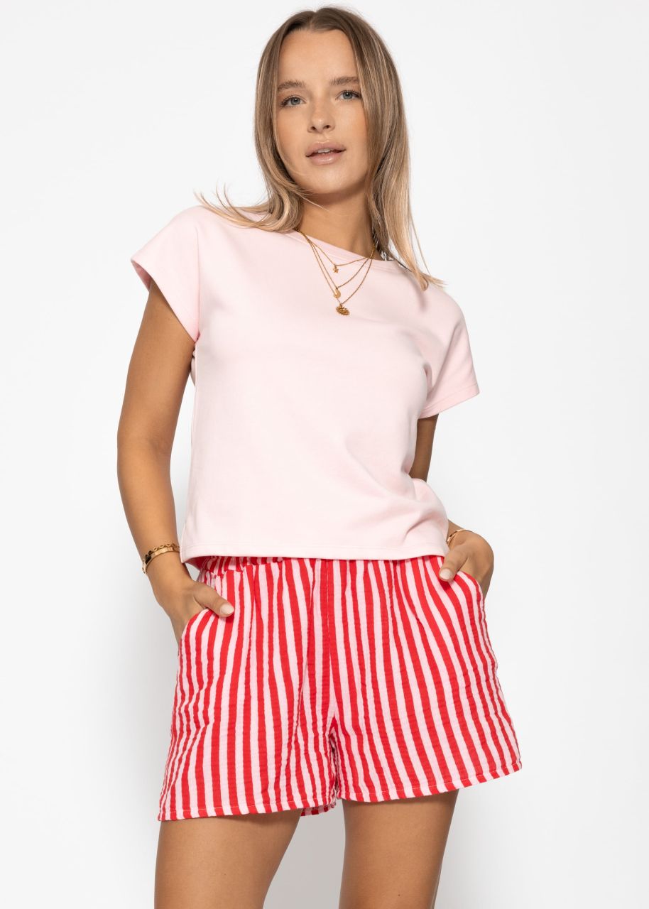 Striped muslin shorts - red-pink