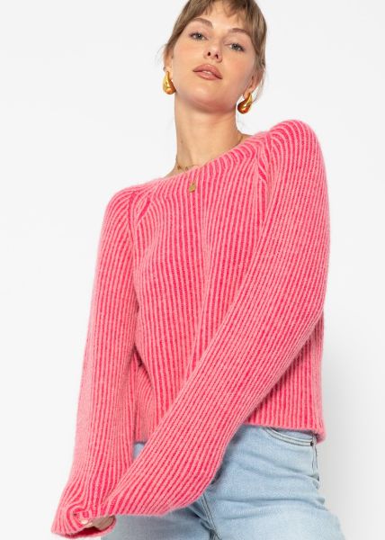 Two-coloured ribbed jumper - pink-fuchsia