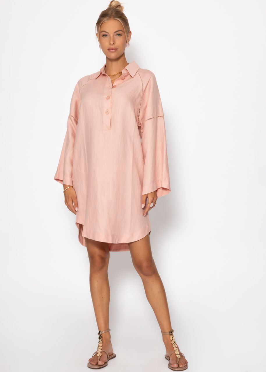 Linen dress with button placket - pink