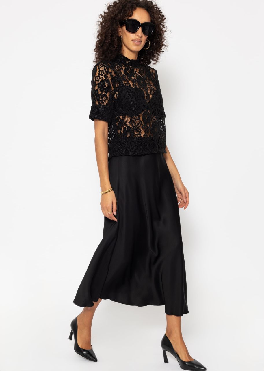 Lace shirt with velvet effect - black