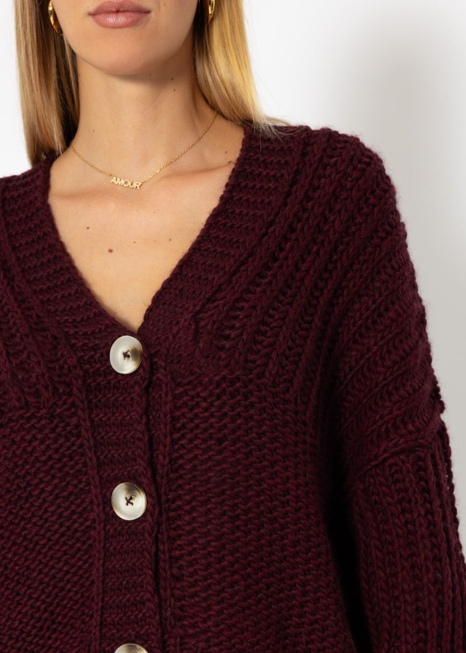 Jessica Haller Knitted cardigan with ribbed sleeves and button placket - burgundy