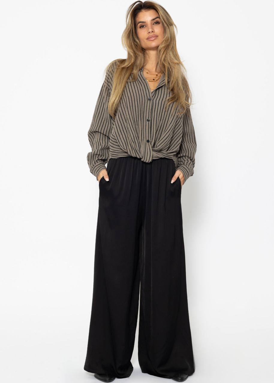 Striped muslin blouse with knot - taupe-black