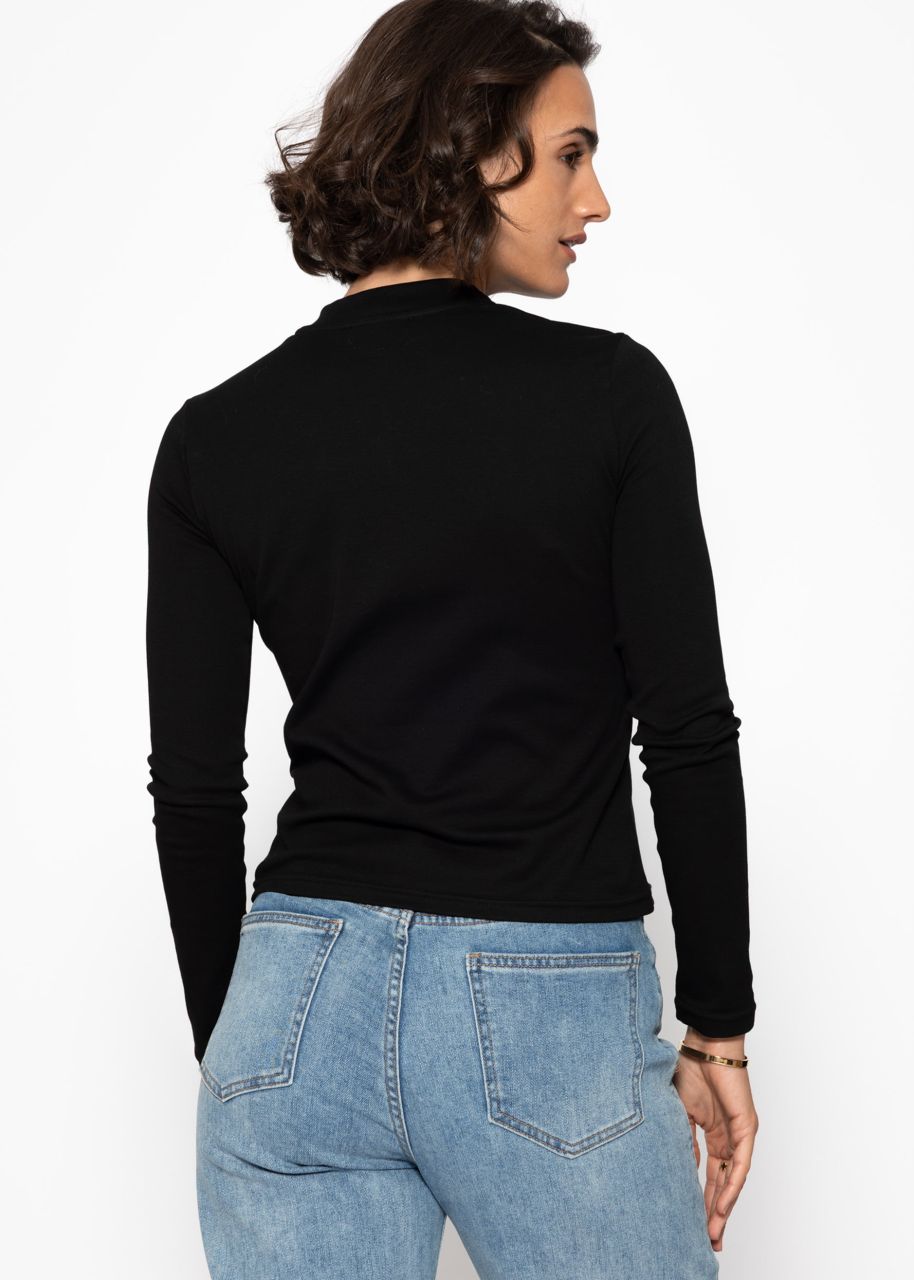 Long sleeve shirt with wide button placket - black