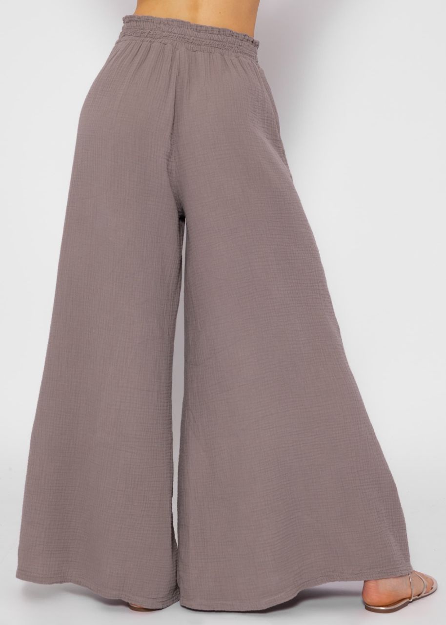 Muslin pants with wide leg - taupe