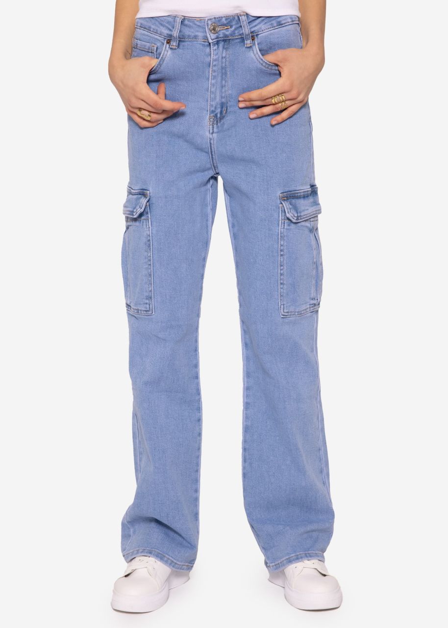 Straight Leg Cargo Jeans, blue