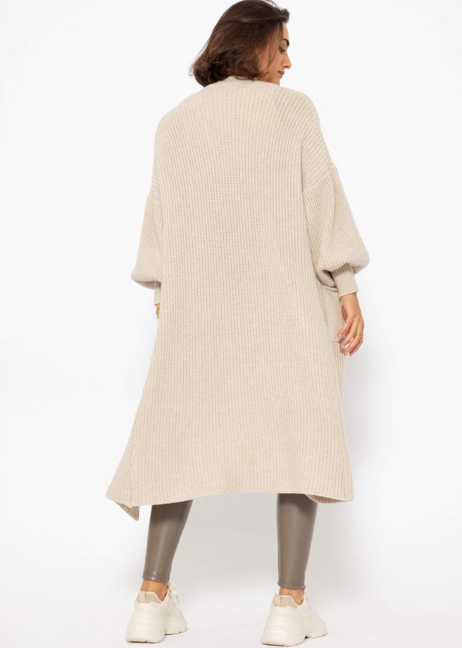 Long super soft cardigan with pockets - beige